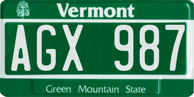 VT license plate AGX987