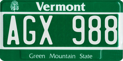 VT license plate AGX988