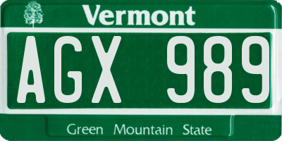 VT license plate AGX989
