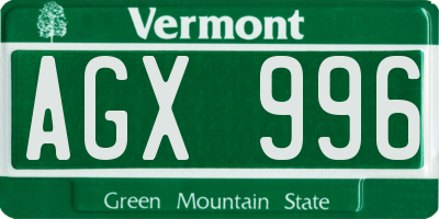 VT license plate AGX996