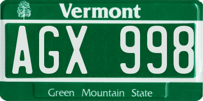 VT license plate AGX998