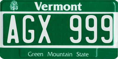 VT license plate AGX999