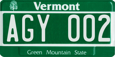VT license plate AGY002