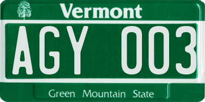 VT license plate AGY003