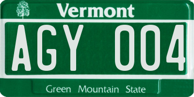 VT license plate AGY004