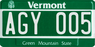 VT license plate AGY005