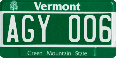 VT license plate AGY006