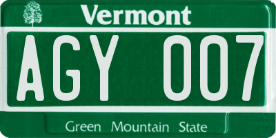 VT license plate AGY007