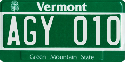 VT license plate AGY010