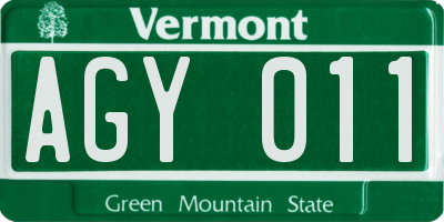 VT license plate AGY011