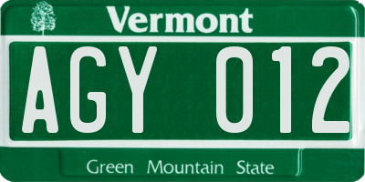 VT license plate AGY012