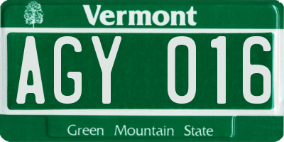 VT license plate AGY016
