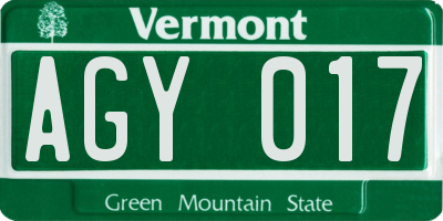 VT license plate AGY017
