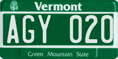 VT license plate AGY020