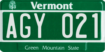 VT license plate AGY021
