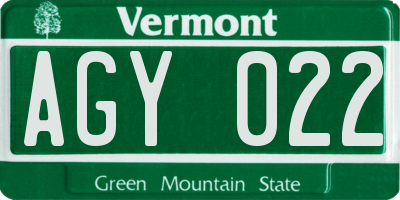 VT license plate AGY022