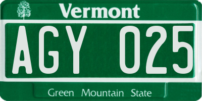 VT license plate AGY025
