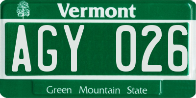 VT license plate AGY026