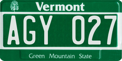 VT license plate AGY027