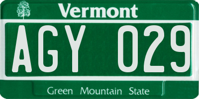 VT license plate AGY029