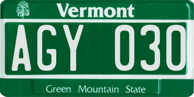 VT license plate AGY030