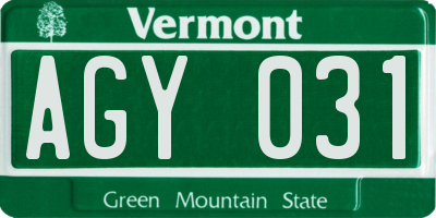 VT license plate AGY031