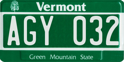VT license plate AGY032