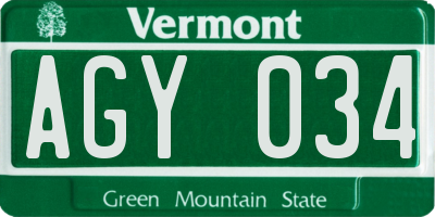 VT license plate AGY034