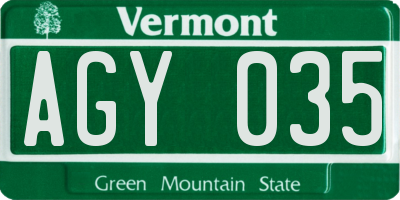 VT license plate AGY035