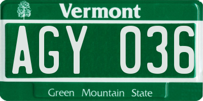 VT license plate AGY036