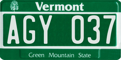 VT license plate AGY037
