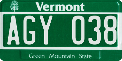 VT license plate AGY038