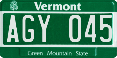 VT license plate AGY045