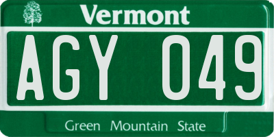 VT license plate AGY049