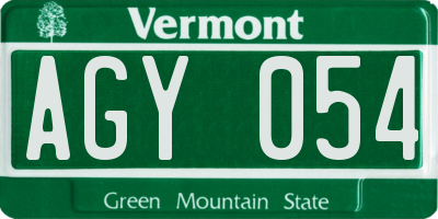 VT license plate AGY054