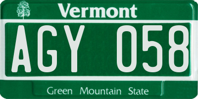 VT license plate AGY058