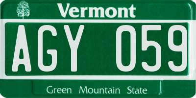 VT license plate AGY059