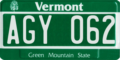 VT license plate AGY062