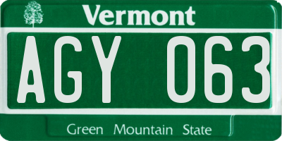 VT license plate AGY063