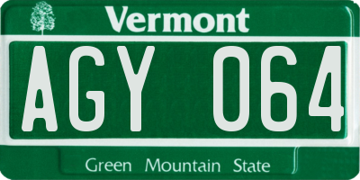 VT license plate AGY064