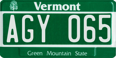 VT license plate AGY065