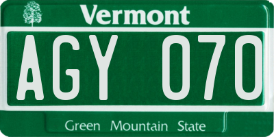 VT license plate AGY070