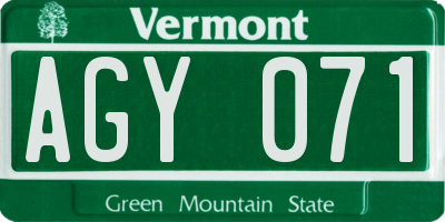 VT license plate AGY071
