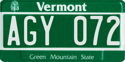 VT license plate AGY072