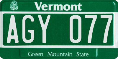 VT license plate AGY077