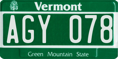 VT license plate AGY078