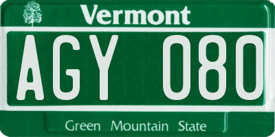VT license plate AGY080