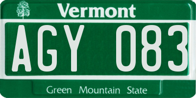 VT license plate AGY083