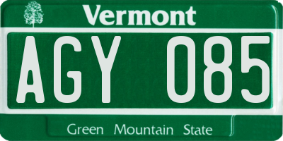 VT license plate AGY085