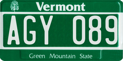 VT license plate AGY089